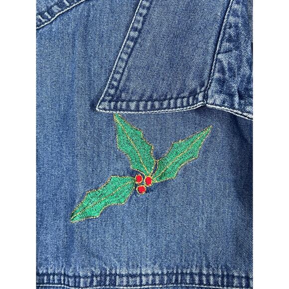 Club Z Denim Women's Christmas Denim Button Up Embroidered Stocking Size 2X - Picture 8 of 12